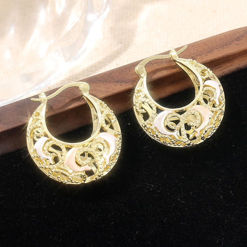 Women's Exquisite Retro Golden Hoop Earrings with Dolphin Patterns